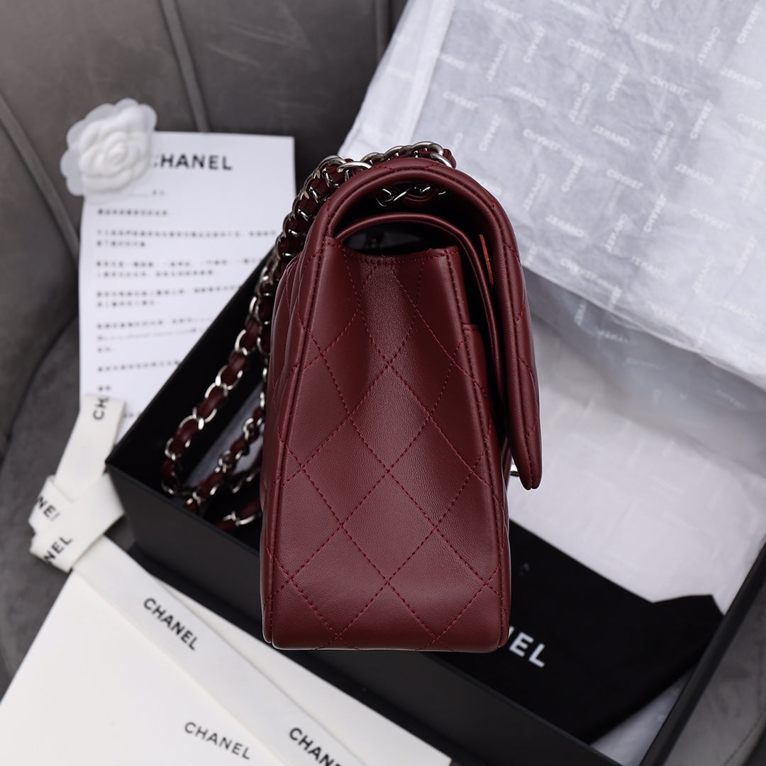 [TOP] CHANEL Classic Flap Bag Jumbo 30cm - Burgundy & SHW