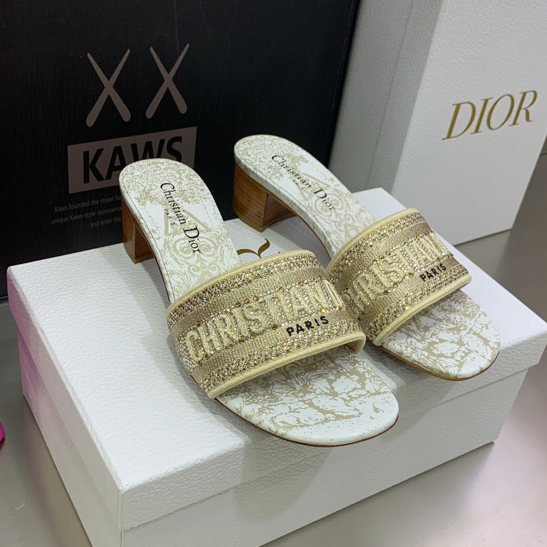 [TOP] Christian Dior Around the World Stella Embroidered high heels Slides - 5 Colours