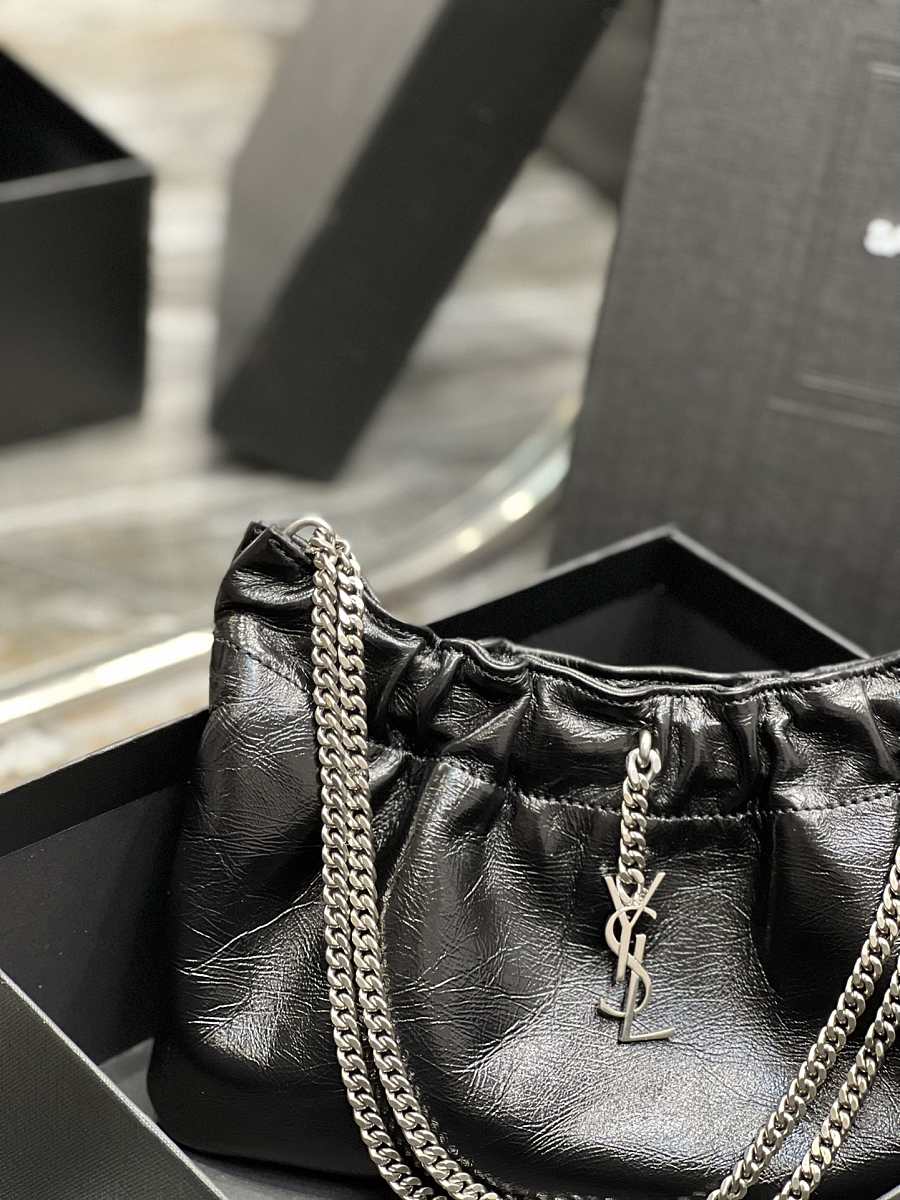 [TOP] Yves Saint Laurent YSL Pacpac Leather Hobo Bag - Black