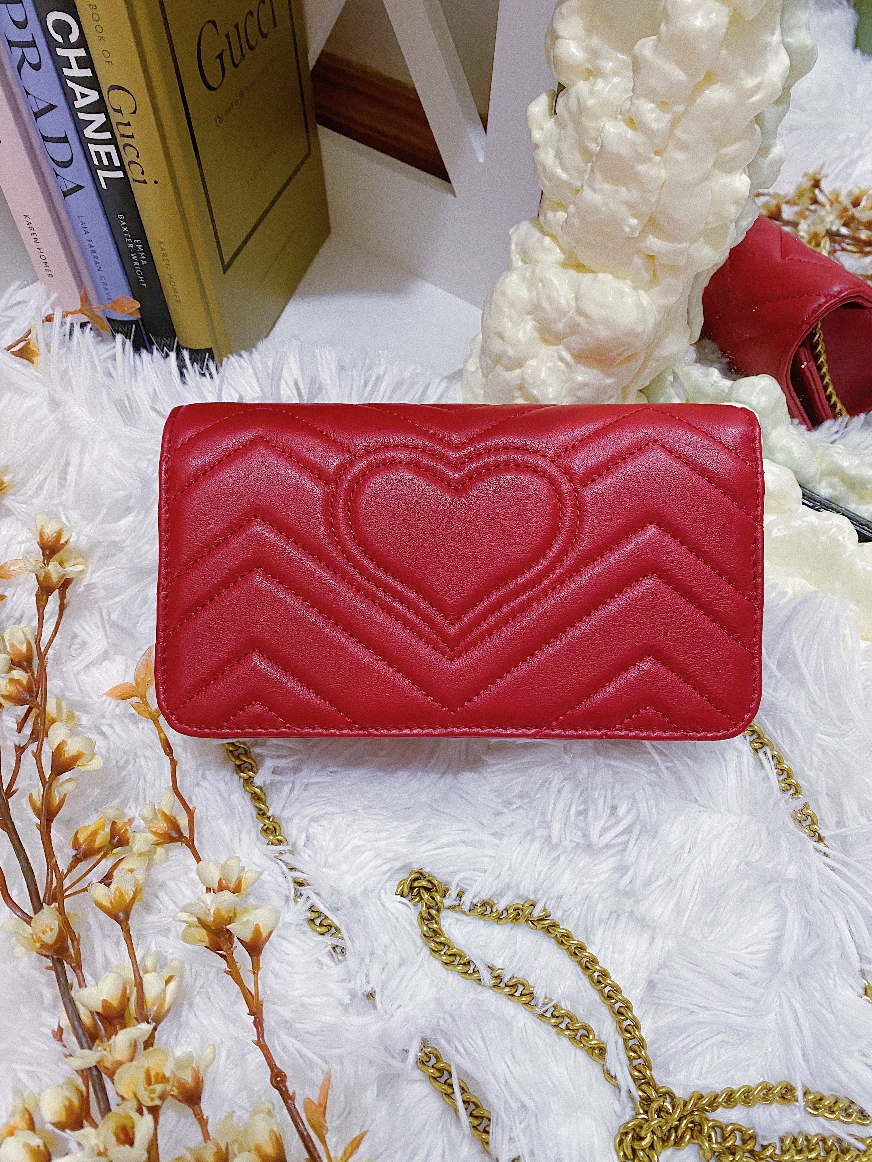 [TOP] GUCCI Marmont Shoulder Clutch- Red