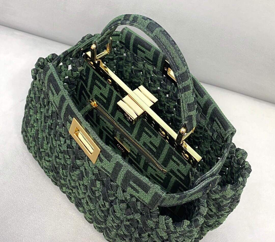 [TOP] FENDI FENDI Jacquard Interlace Peekaboo Mini Bag - Green