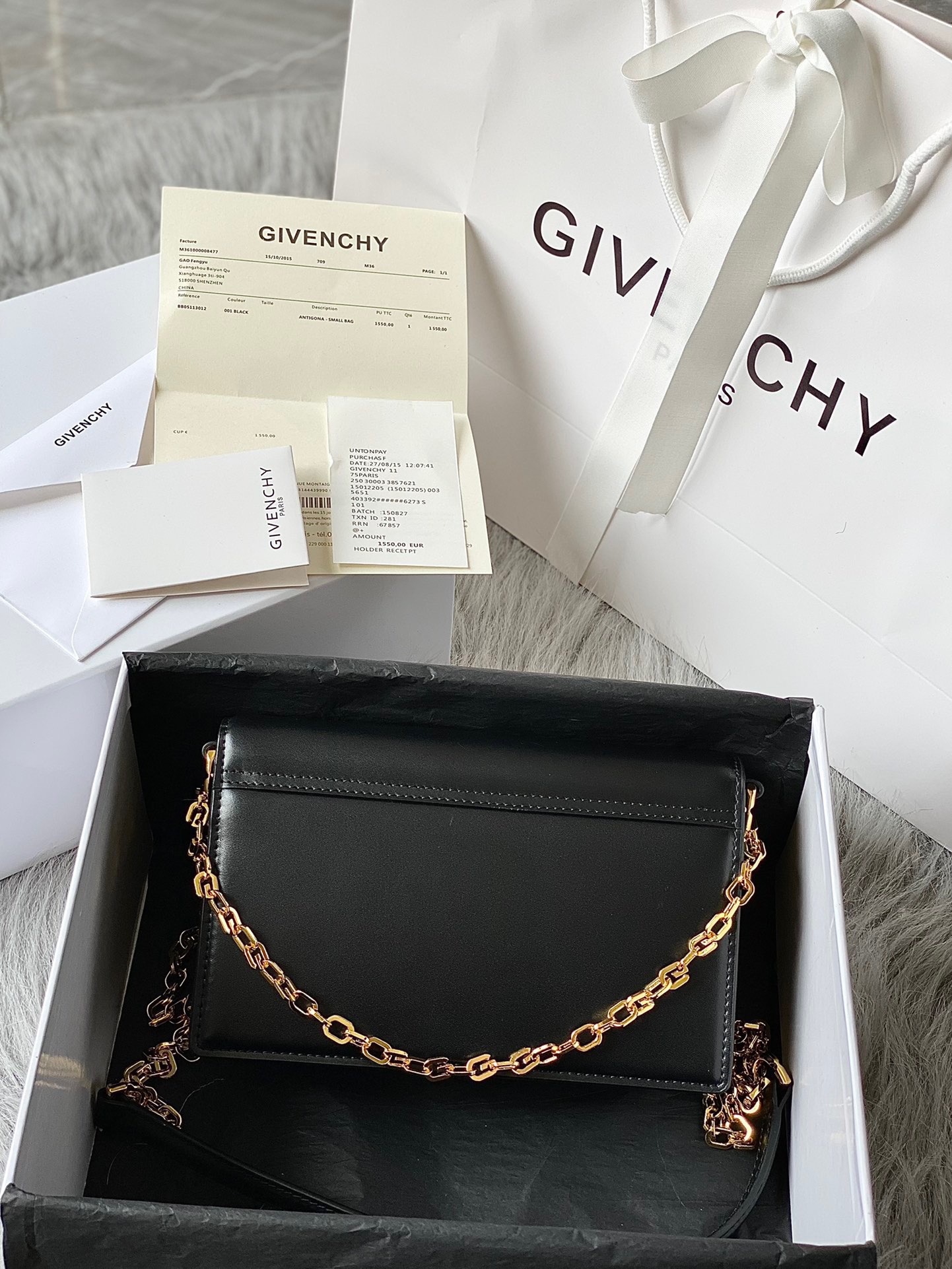[Top] GIVENCHY 4G In Box Leather With Chain 20*13*5 - Black