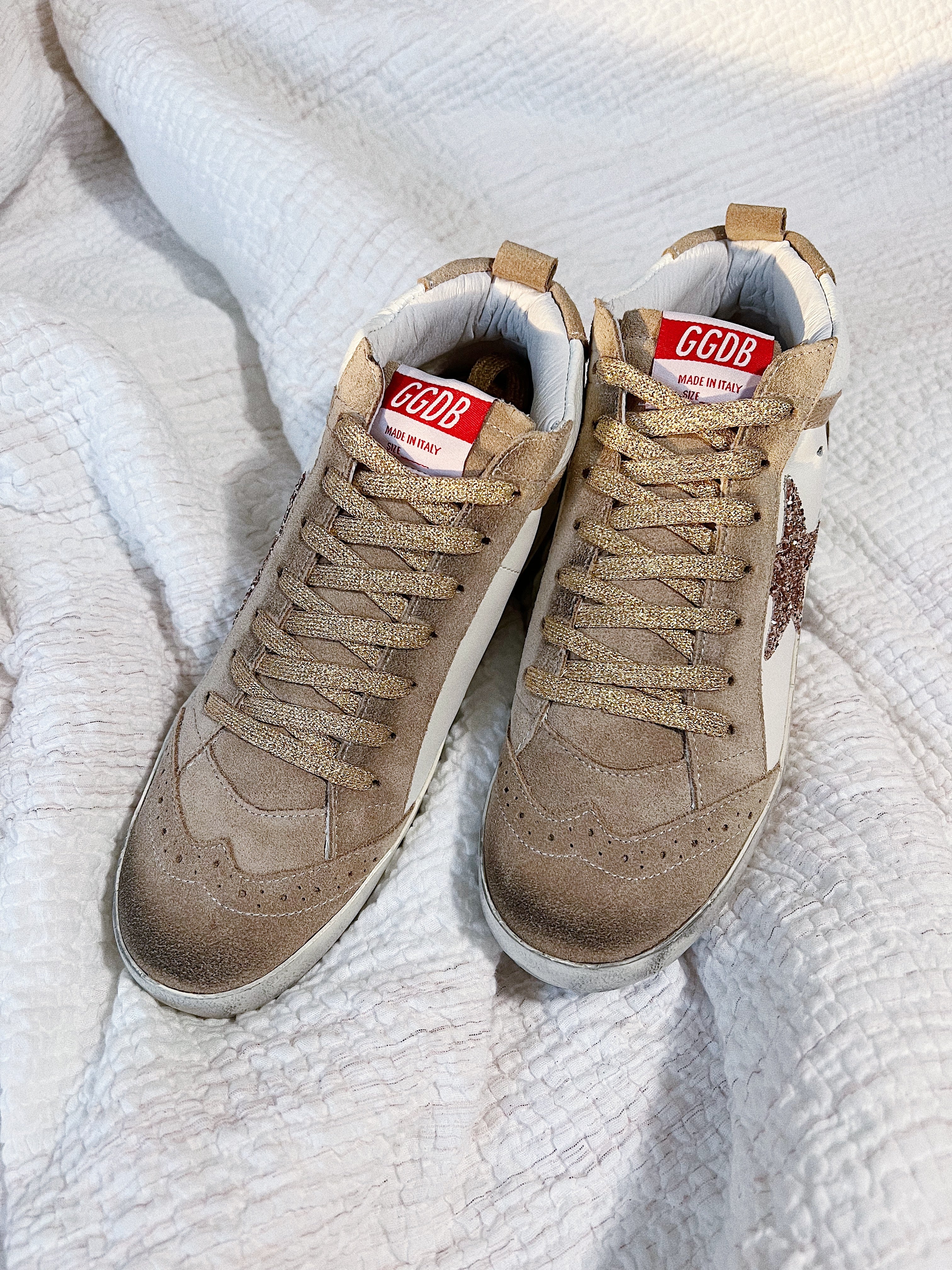 [TOP] GGDB High Top Sneakers - Gold and White Croc