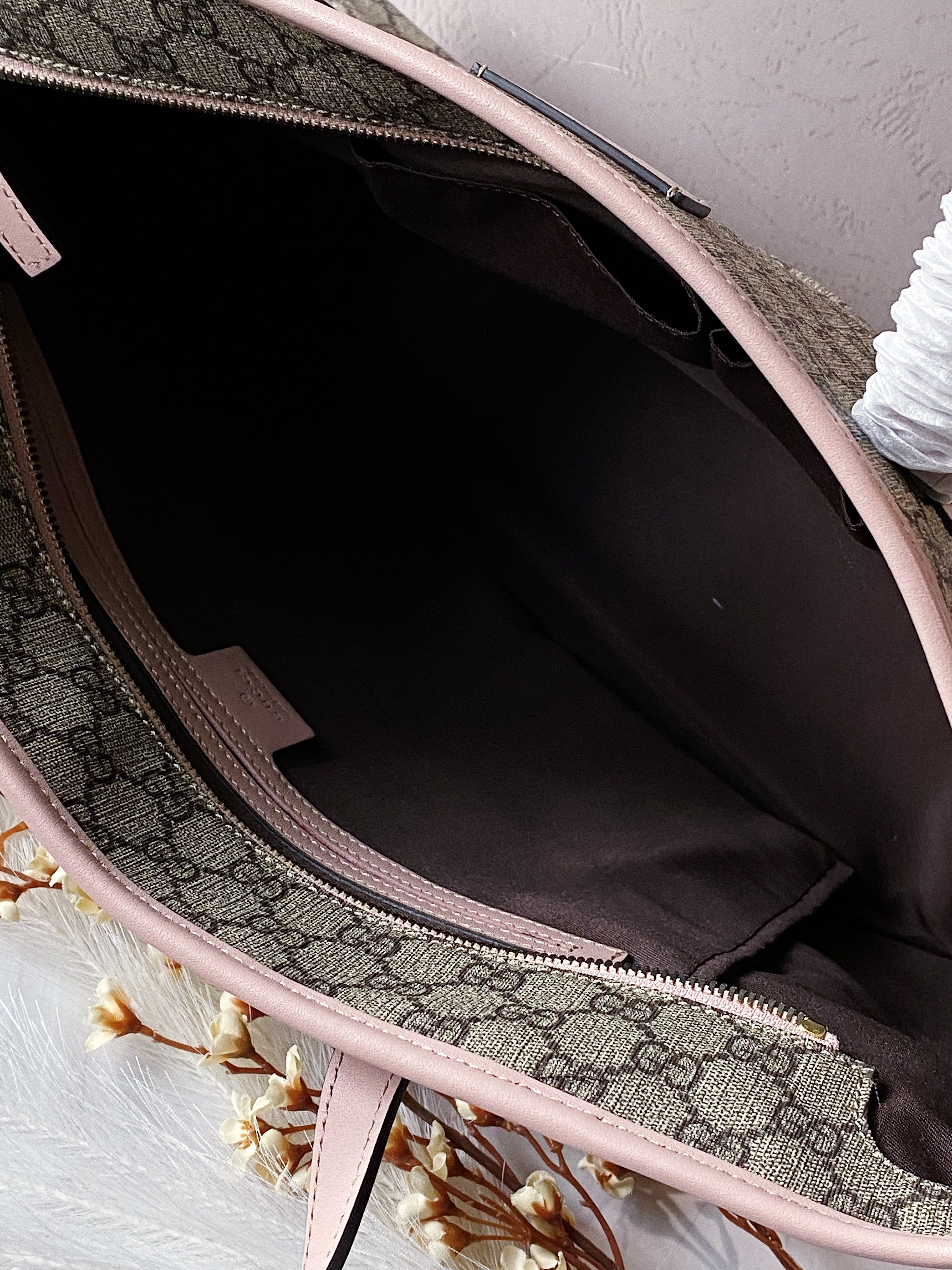 [TOP] GUCCI Supreme Tote Zipper Bag 38x28x11cm - Pink