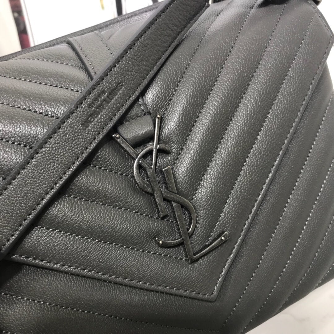 [TOP] Yves Saint Laurent YSL Small College Bag - Grey SHW