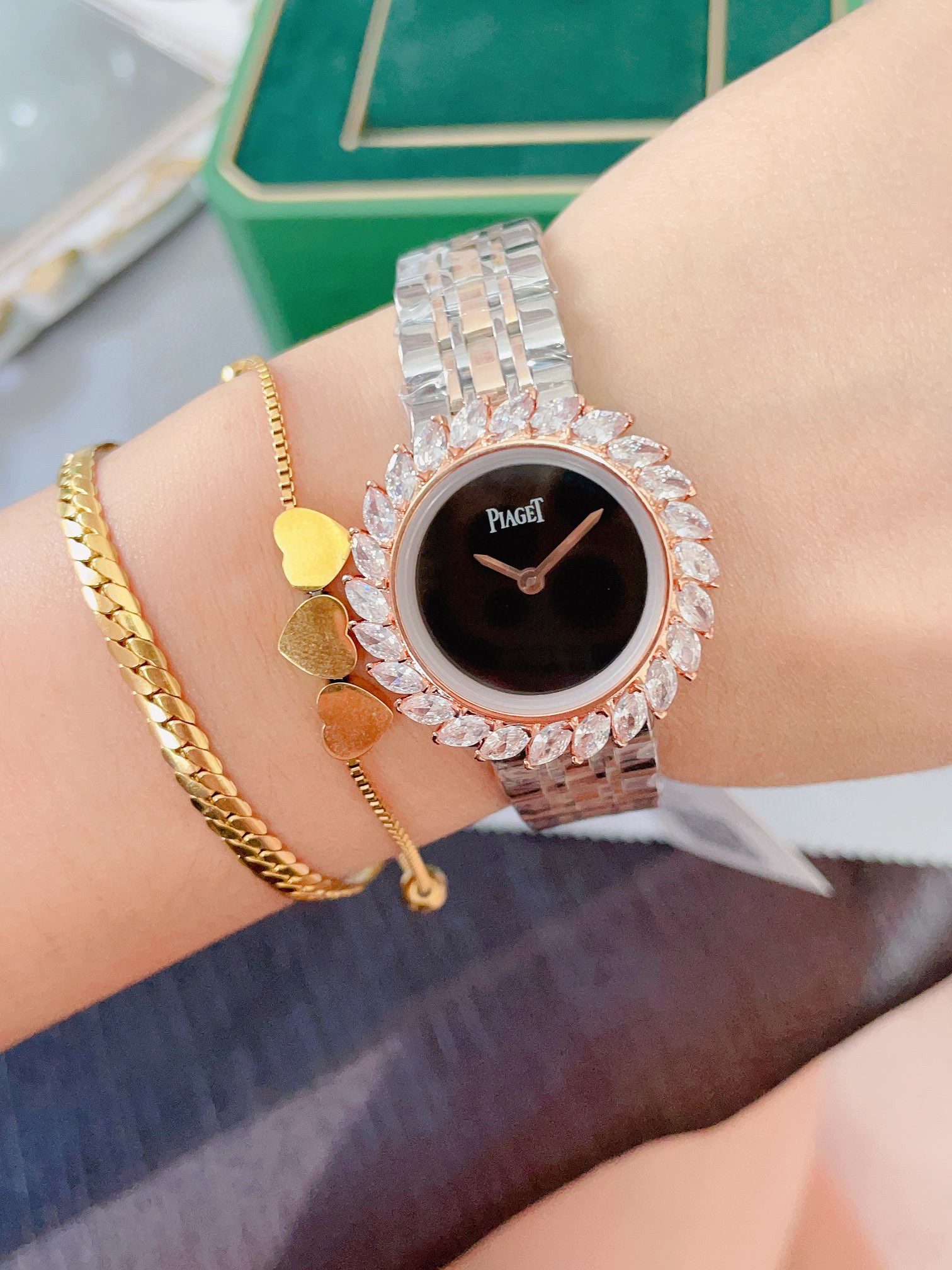 [Top] PIAGET Diamends Lady Watch White Gold with Rose Gold 31mm - White/Black