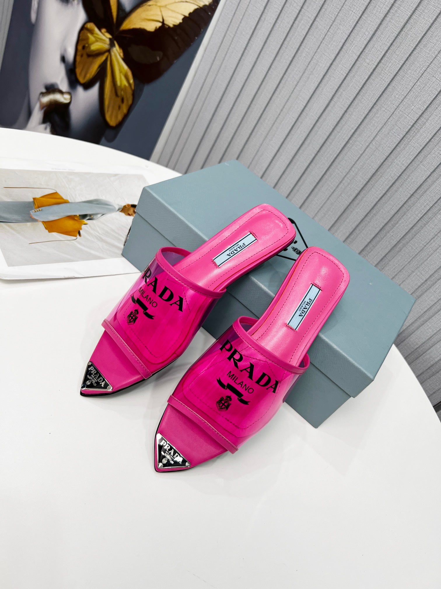 [TOP] PRADA Logo-print Plexiglas Slides - Hot Pink