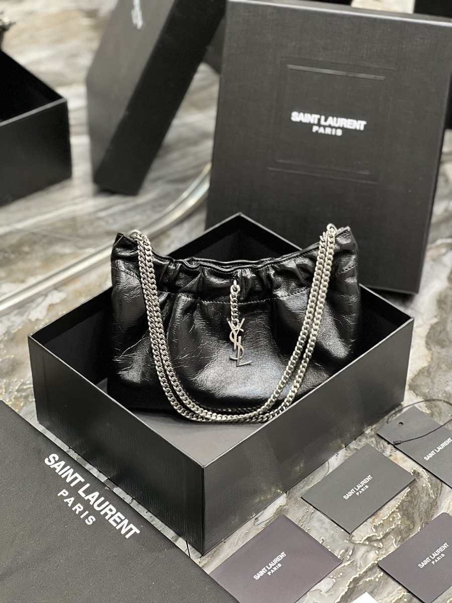 [TOP] Yves Saint Laurent YSL Pacpac Leather Hobo Bag - Black