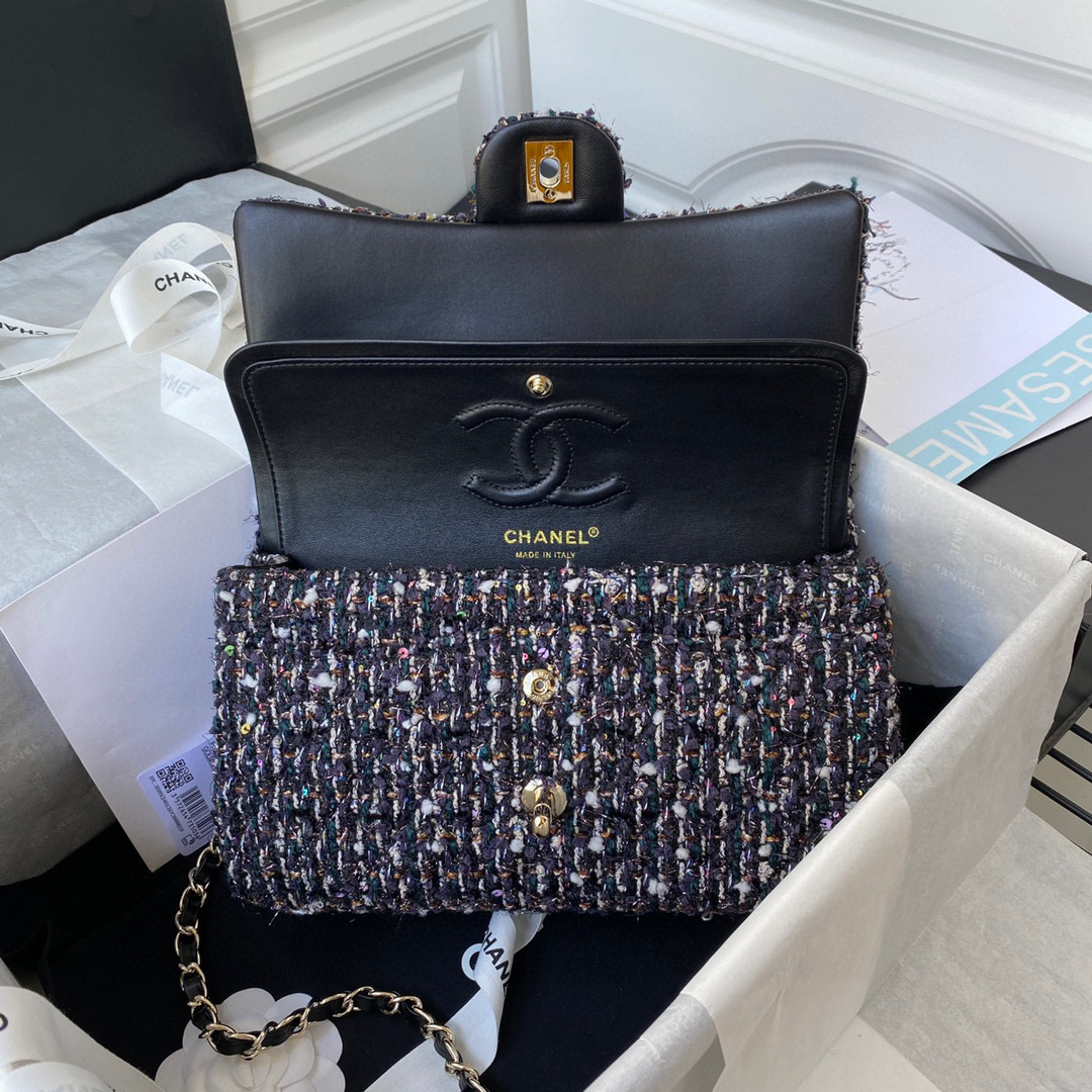 [TOP] CHANEL Classic Flap Bag Tweed Medium 25.5cm - Multicolour & GHW