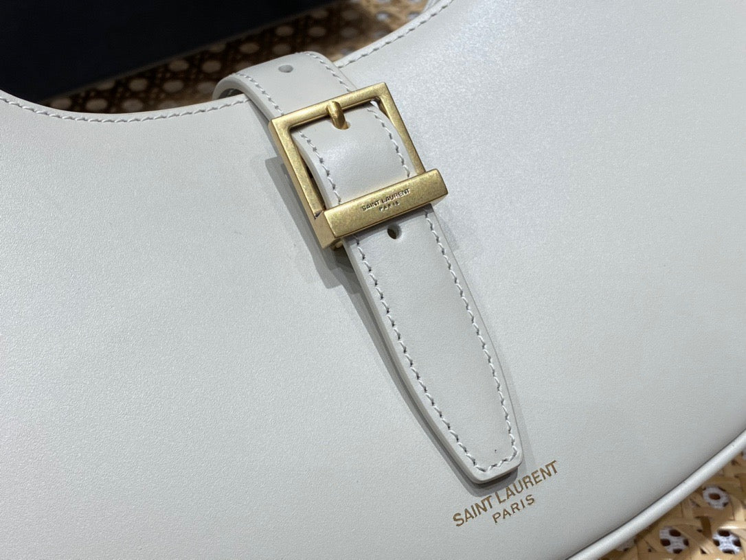 [TOP] Yves Saint Laurent YSL Le Fermoir Leather Shoulder Bag - White