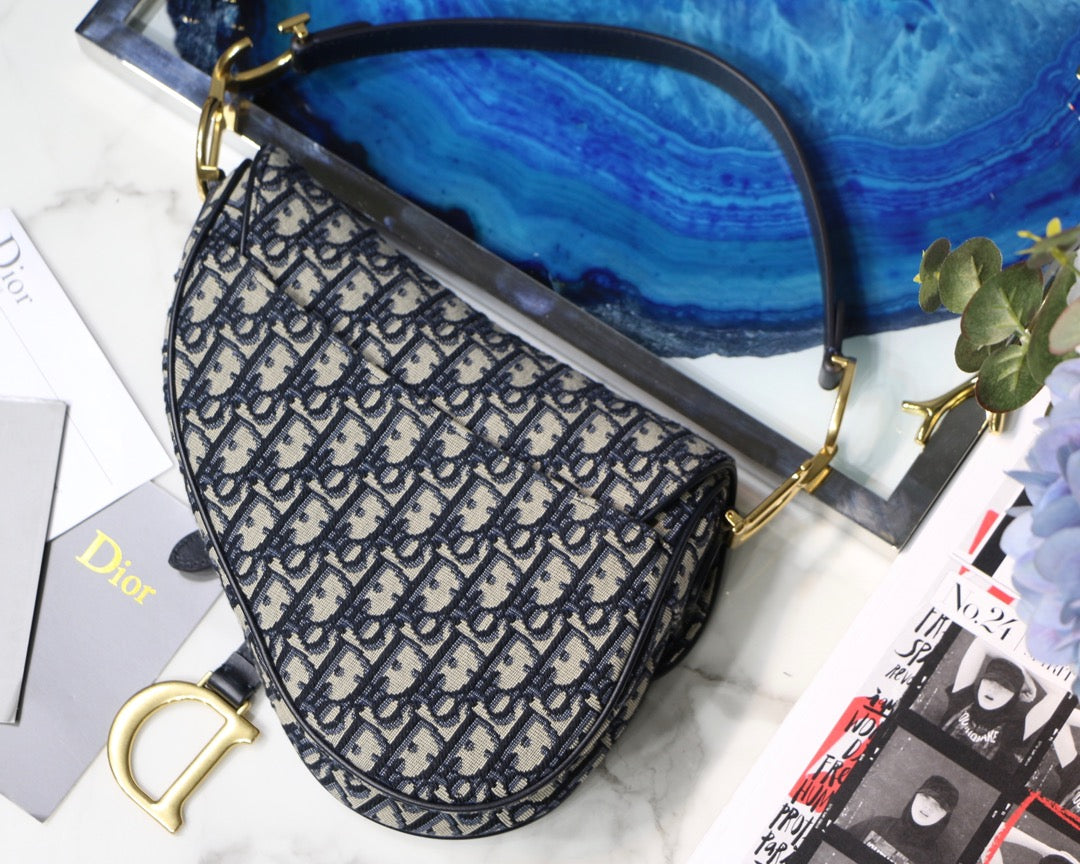 [TOP] Christian Dior Saddle Bag 17cm/25cm  - Navy