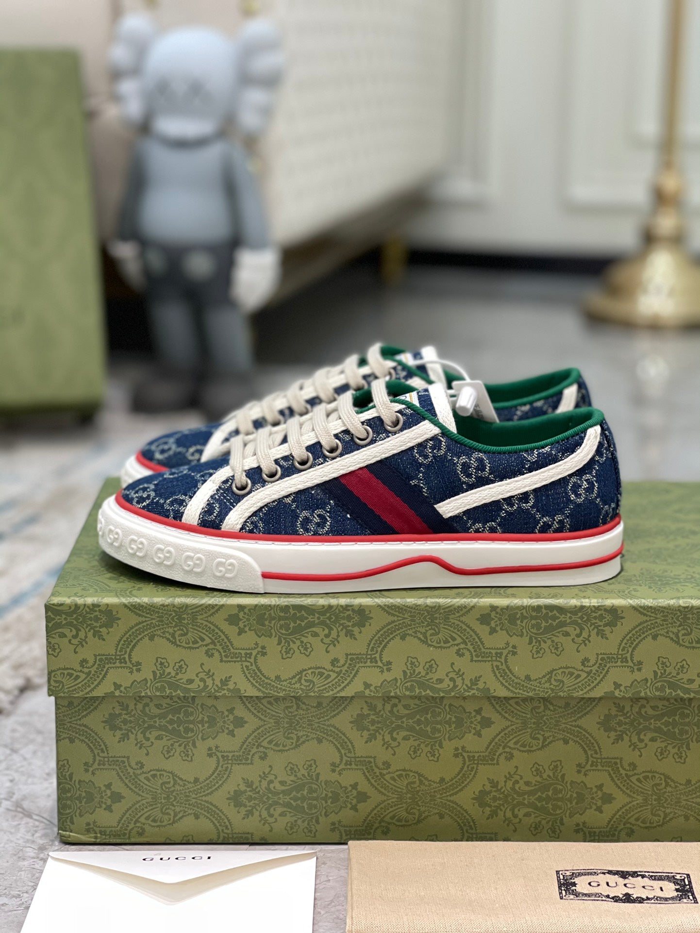 [TOP] GUCCI G*G Denim Sneakers Tennis 1977 - Blue
