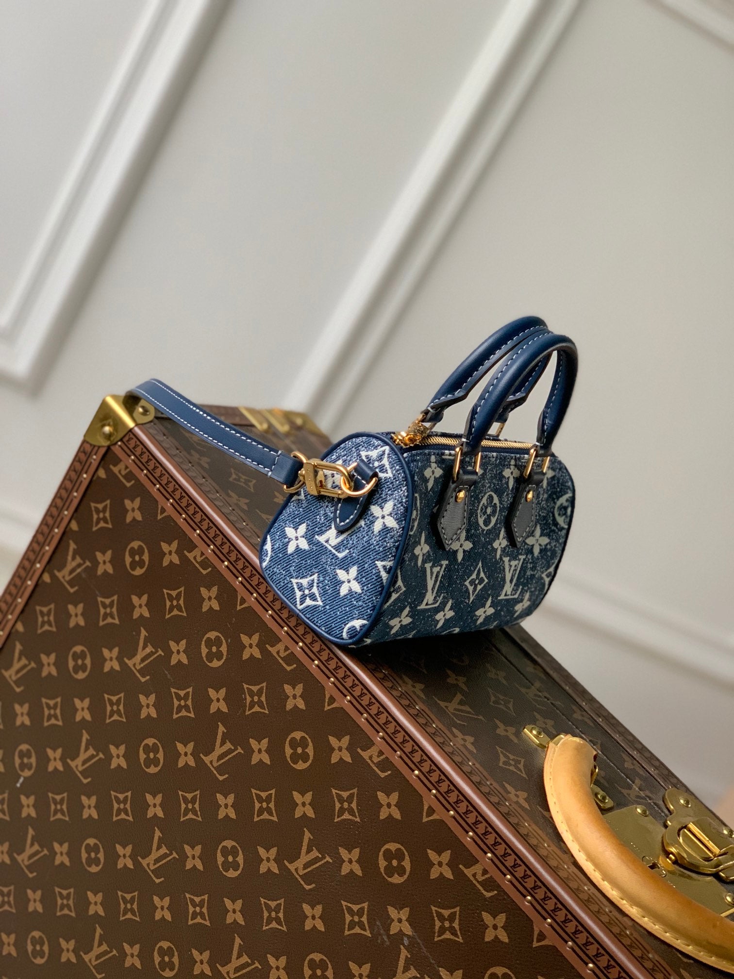 [TOP] Louis Vuitton LV Monogram Speedy 20 Denim 20x13.5x12cm-Dark Blue