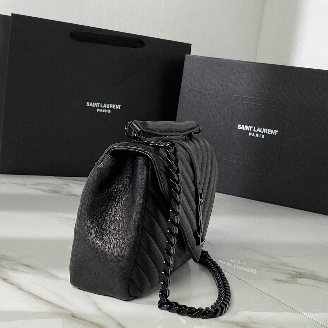 [TOP] Yves Saint Laurent YSL Small College Bag 24×17×6cm - Black on Black