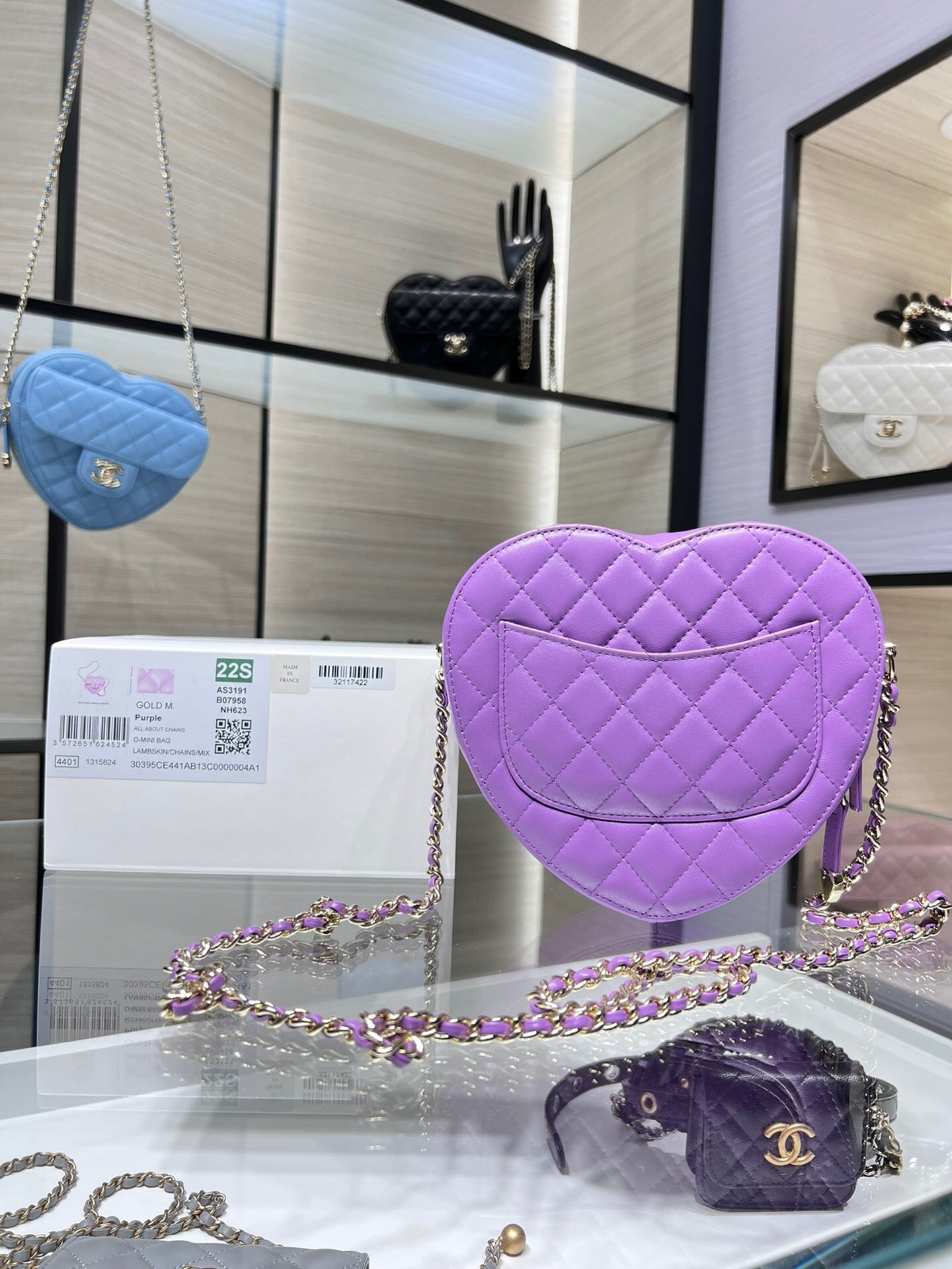 [TOP] CHANEL Heart Bag Large 16.5x18x6.5cm - Purple & GHW