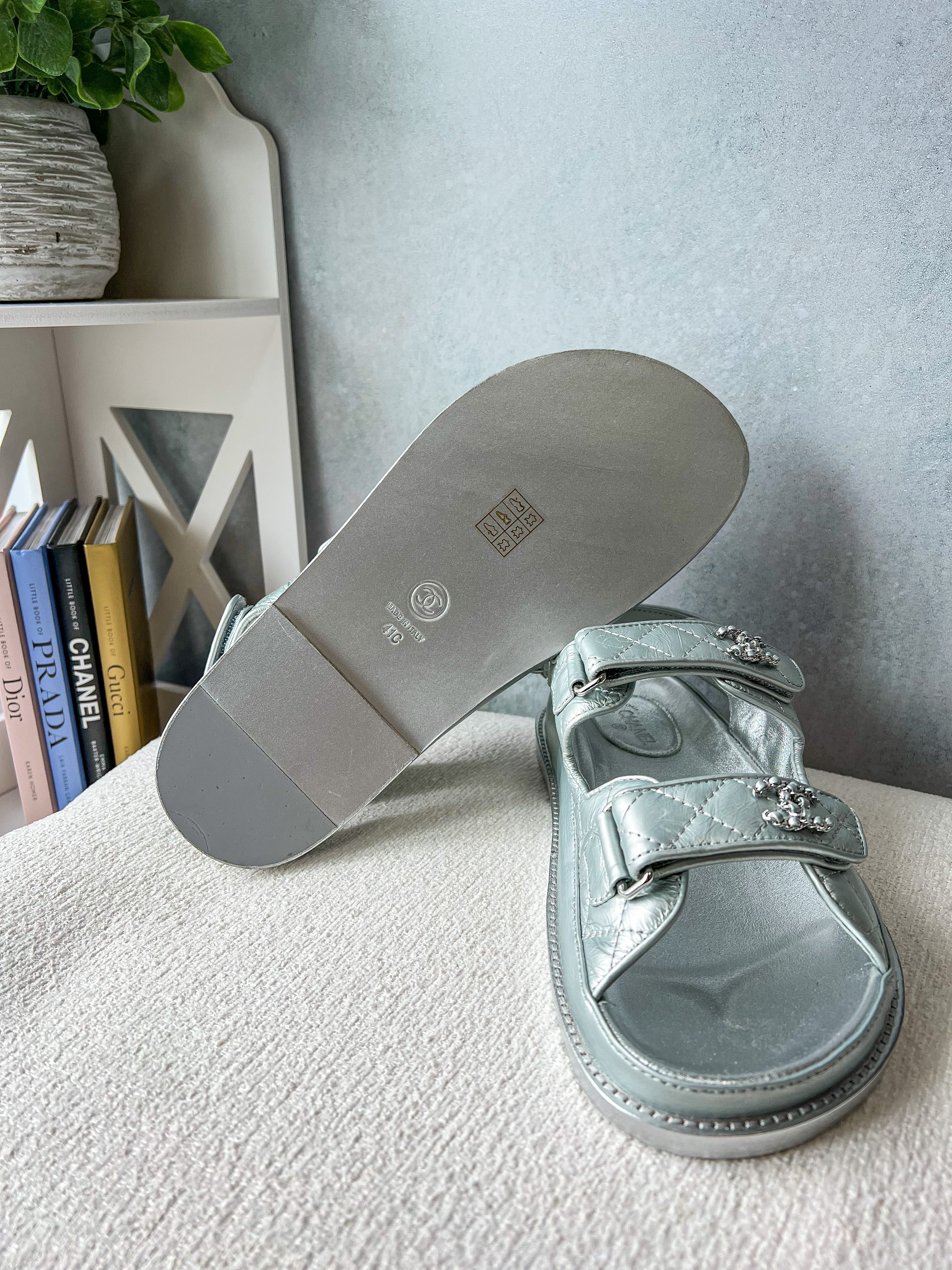 [TOP] CHANEL Dad Sandals - Metallic Silver