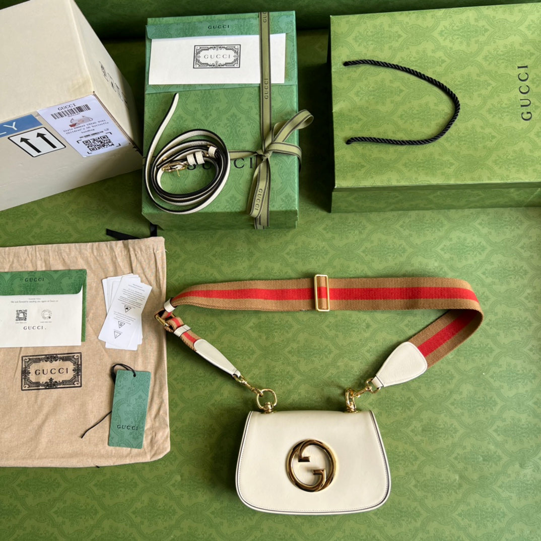 [TOP] GUCCI G*G Blondie Mini Leather Bag 22x13x5.5cm - White