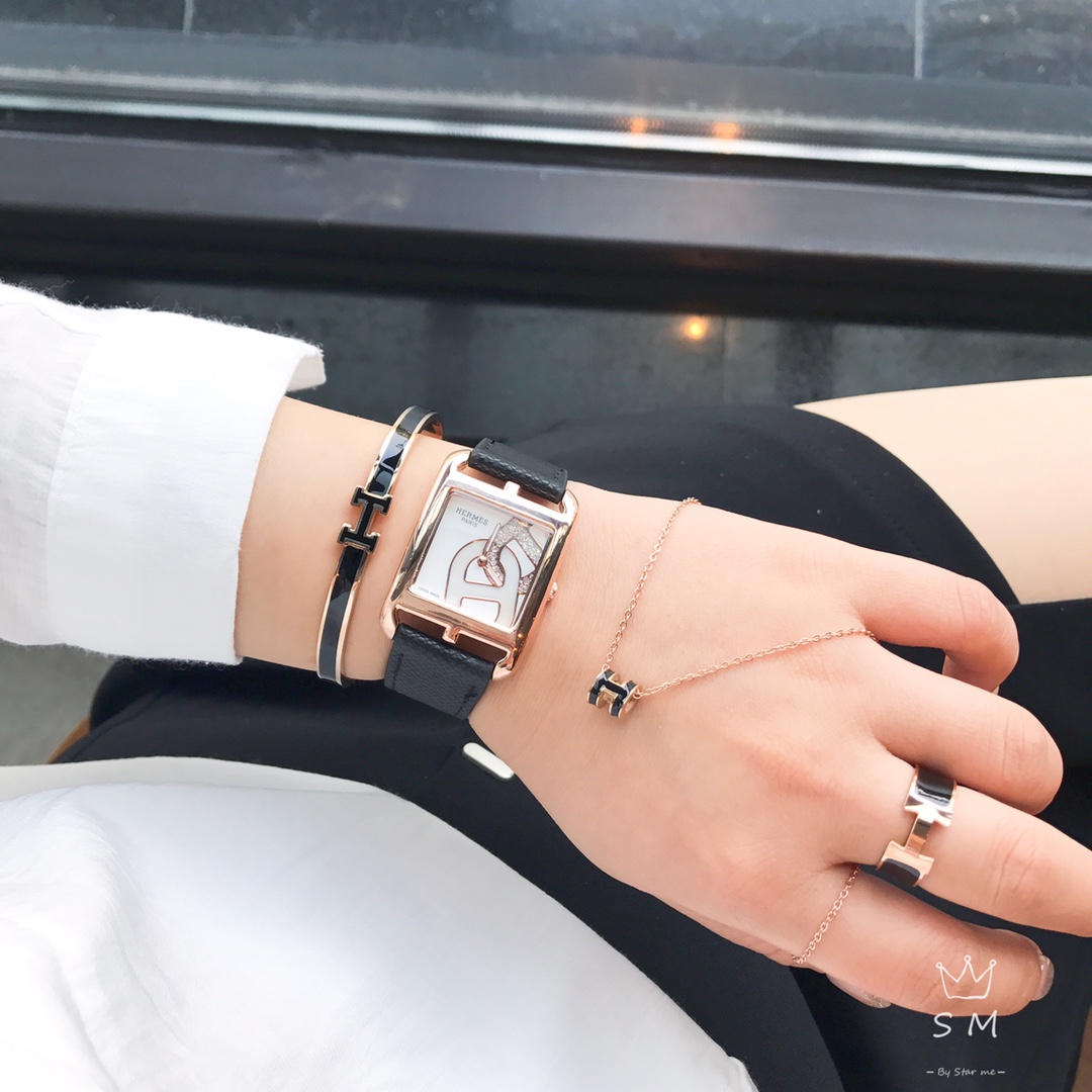 [TOP] HERMES H Logo Watch Bracelet Necklace Earrings Ring Set