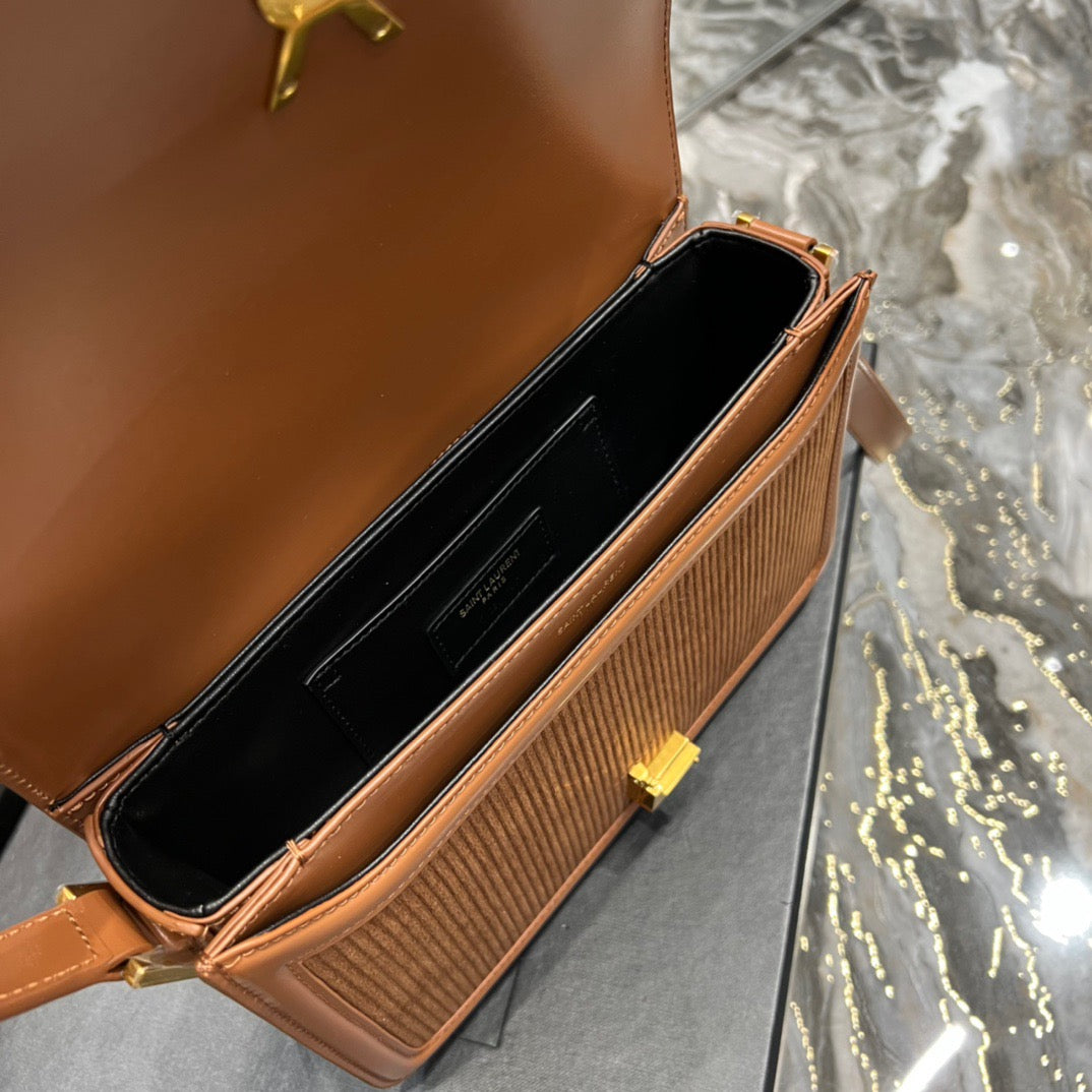 [TOP] Yves Saint Laurent YSL Solferino Corduroy Medium Bag - Brown