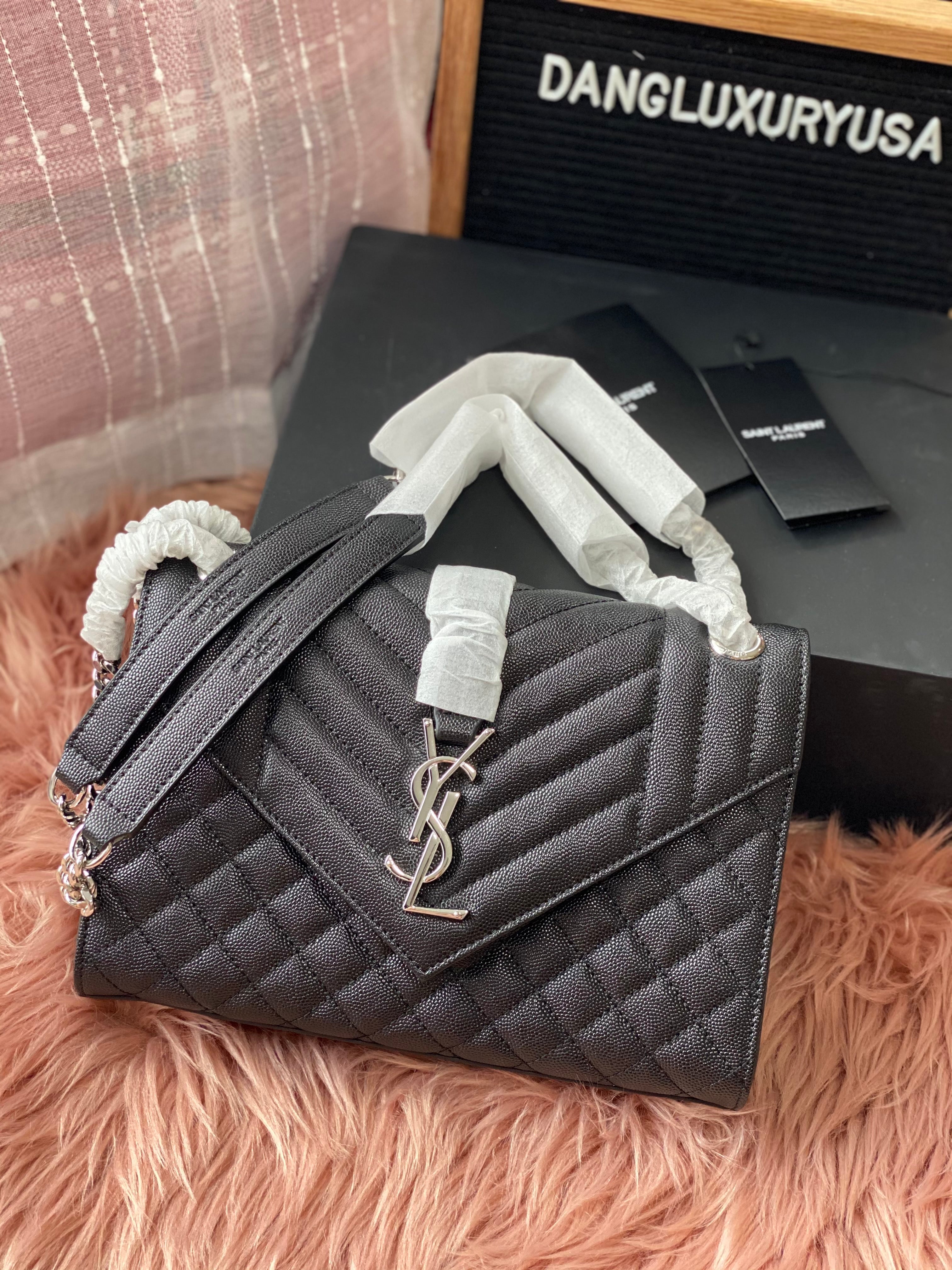 [TOP] Yves Saint Laurent YSL Y.S.L Envelope Shoulder Bag Small - Black w Silver Hardware