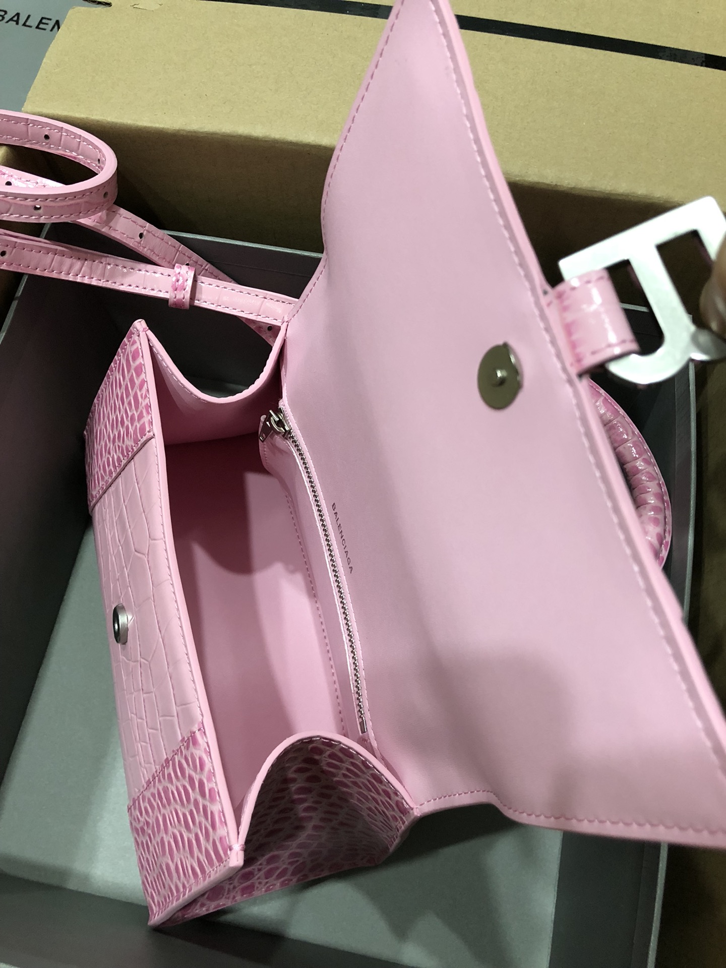 [TOP] BALENCIAGA Crocodile-Print Hourglass Bag 19/23cm - Pink