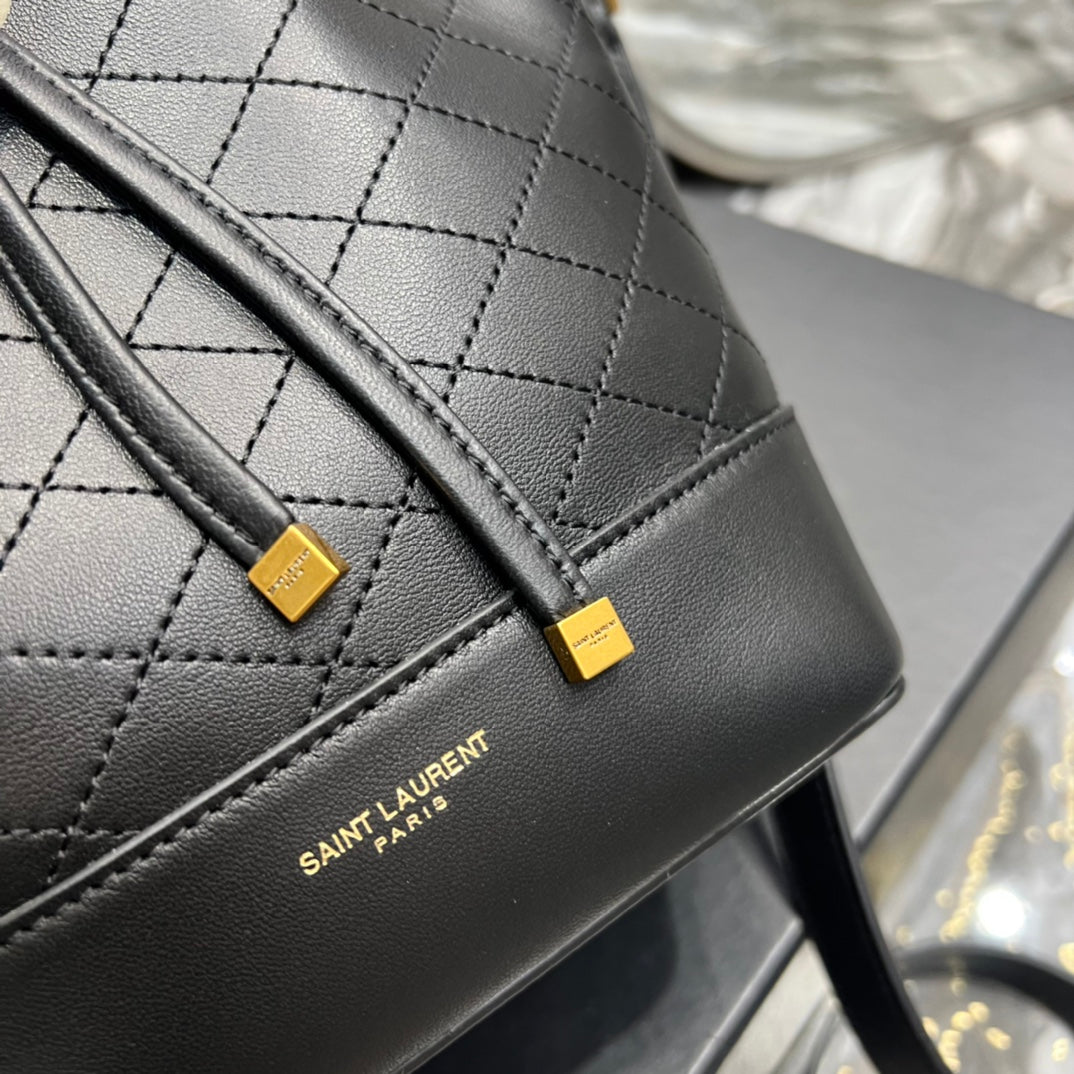 [TOP] Yves Saint Laurent YSL Emmanuelle Small Quilted Lambskin Bucket Bag - Black