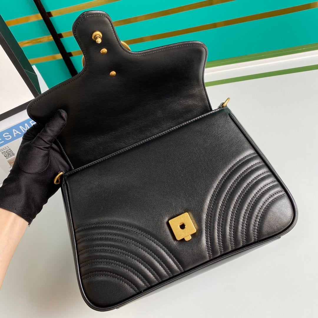 [TOP] GUCCI Marmont Top Handle Bag - Black w GHW
