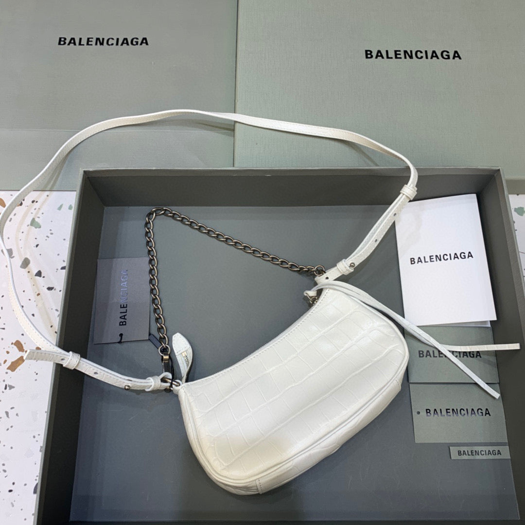 [TOP] BALENCIAGA Le Cagole Mini Croc Bag 21x13x4cm - White
