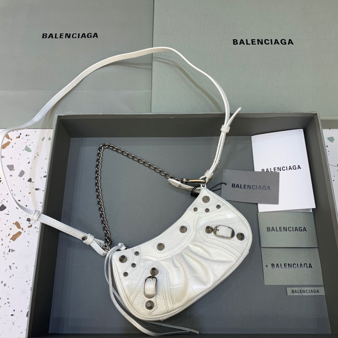 [TOP] BALENCIAGA Le Cagole Mini Croc Bag 21x13x4cm - White