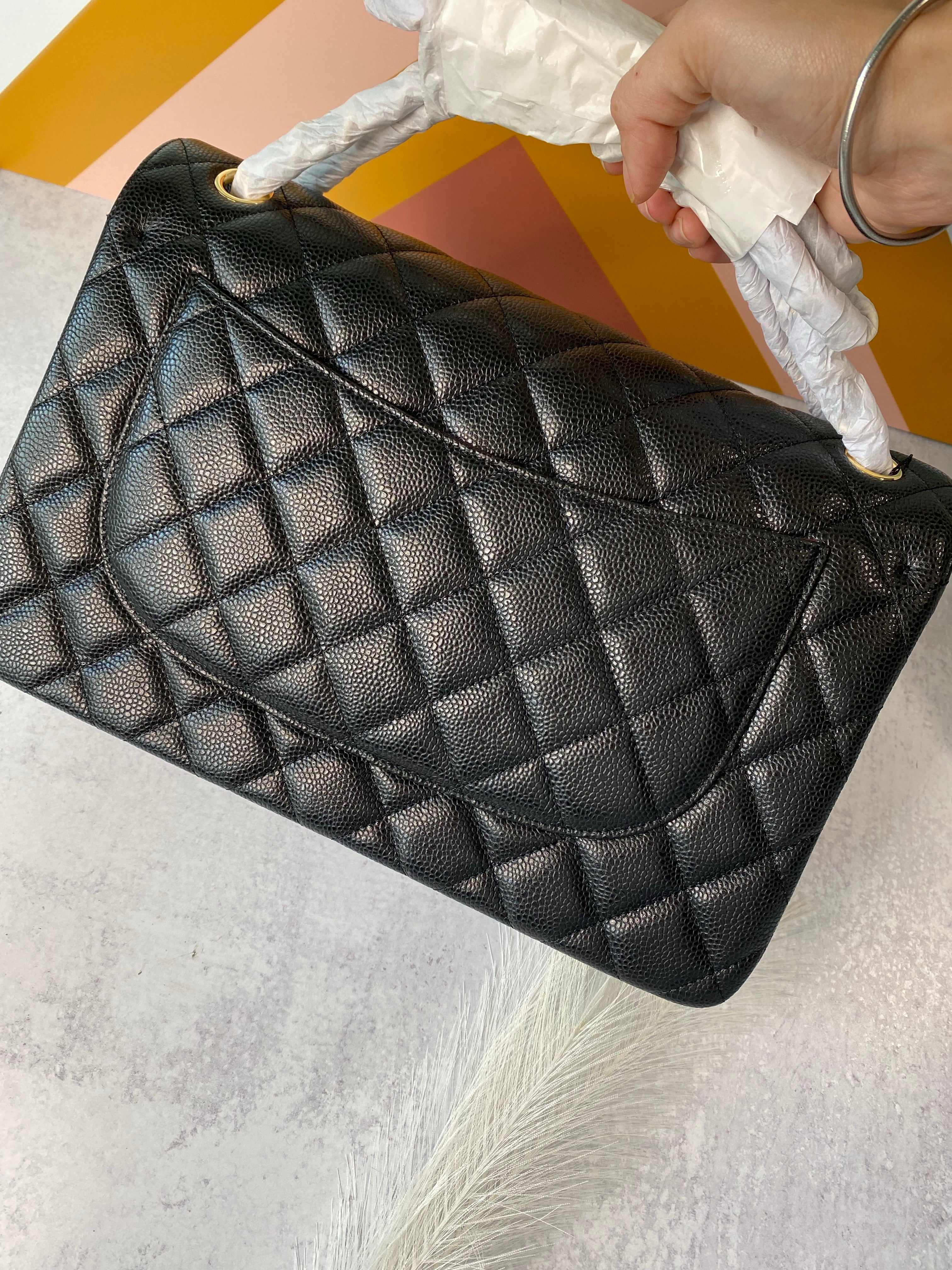 [TOP] CHANEL Classic Flap Bag Caviar Jumbo 30cm - Black & GHW