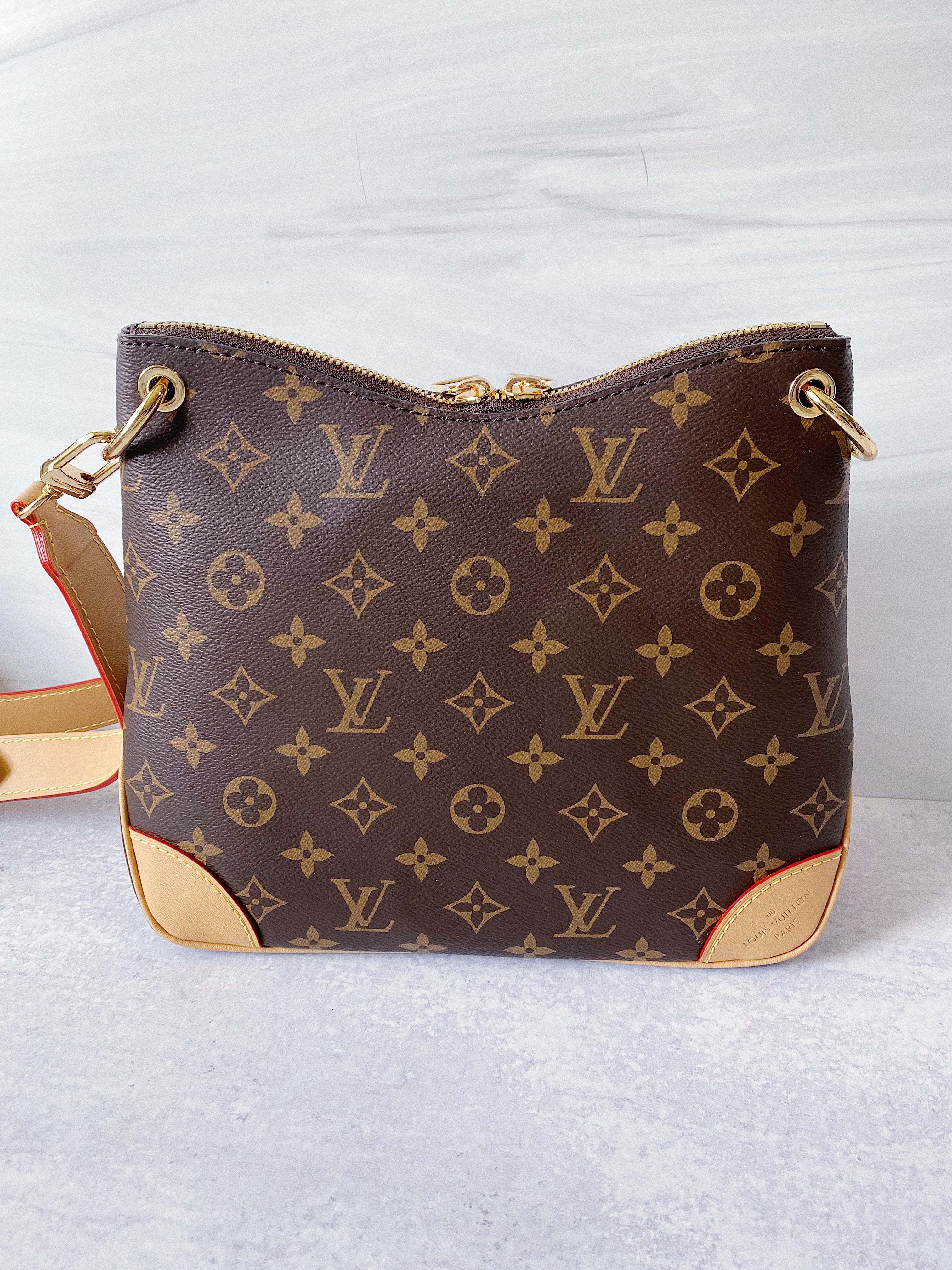 [TOP] Louis Vuitton LV Odeon Monogram Crossbody Bag 28x25x9cm - Beige Trim Leather