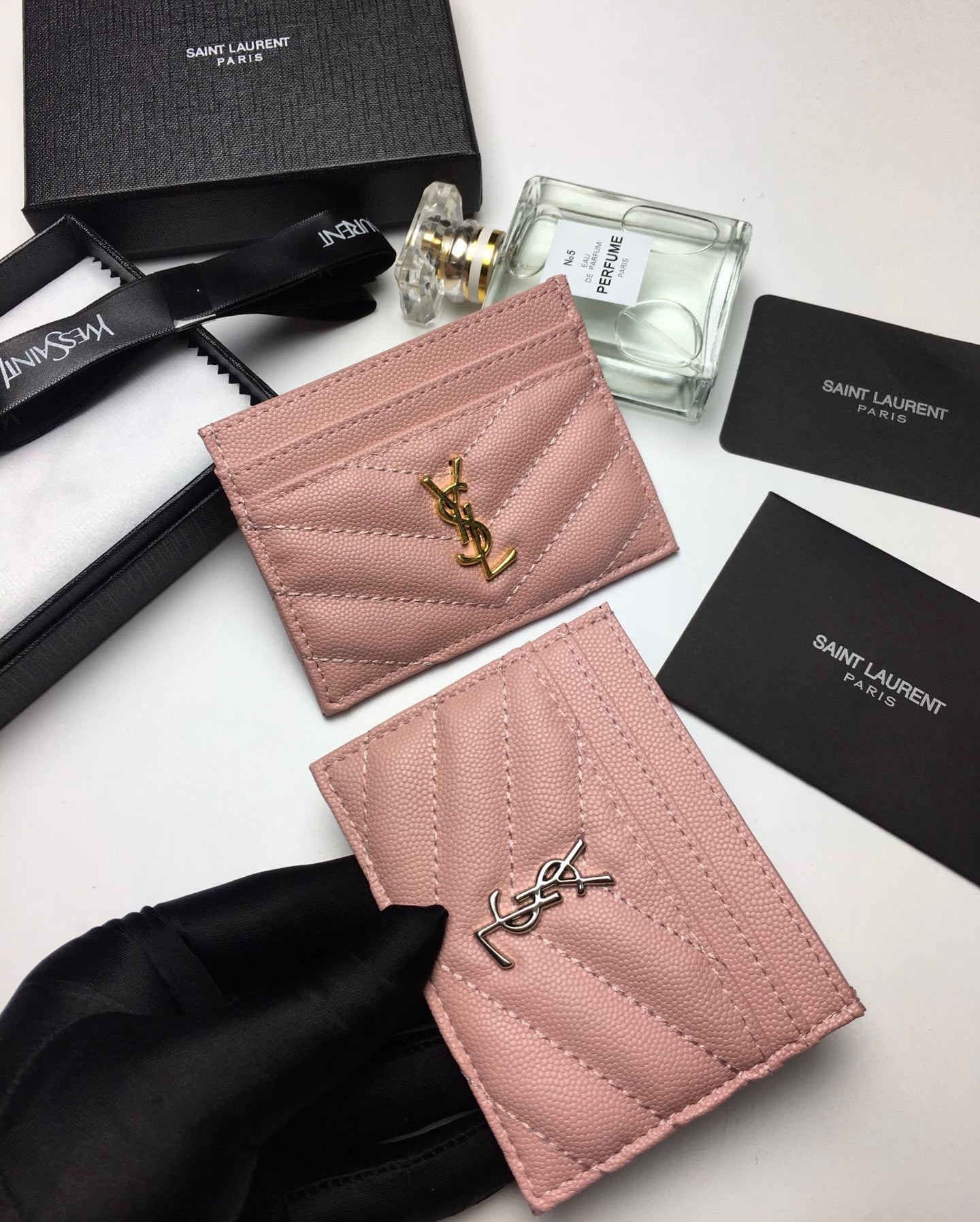 [TOP] Yves Saint Laurent YSL Card Holder Caviar Skin - Pink