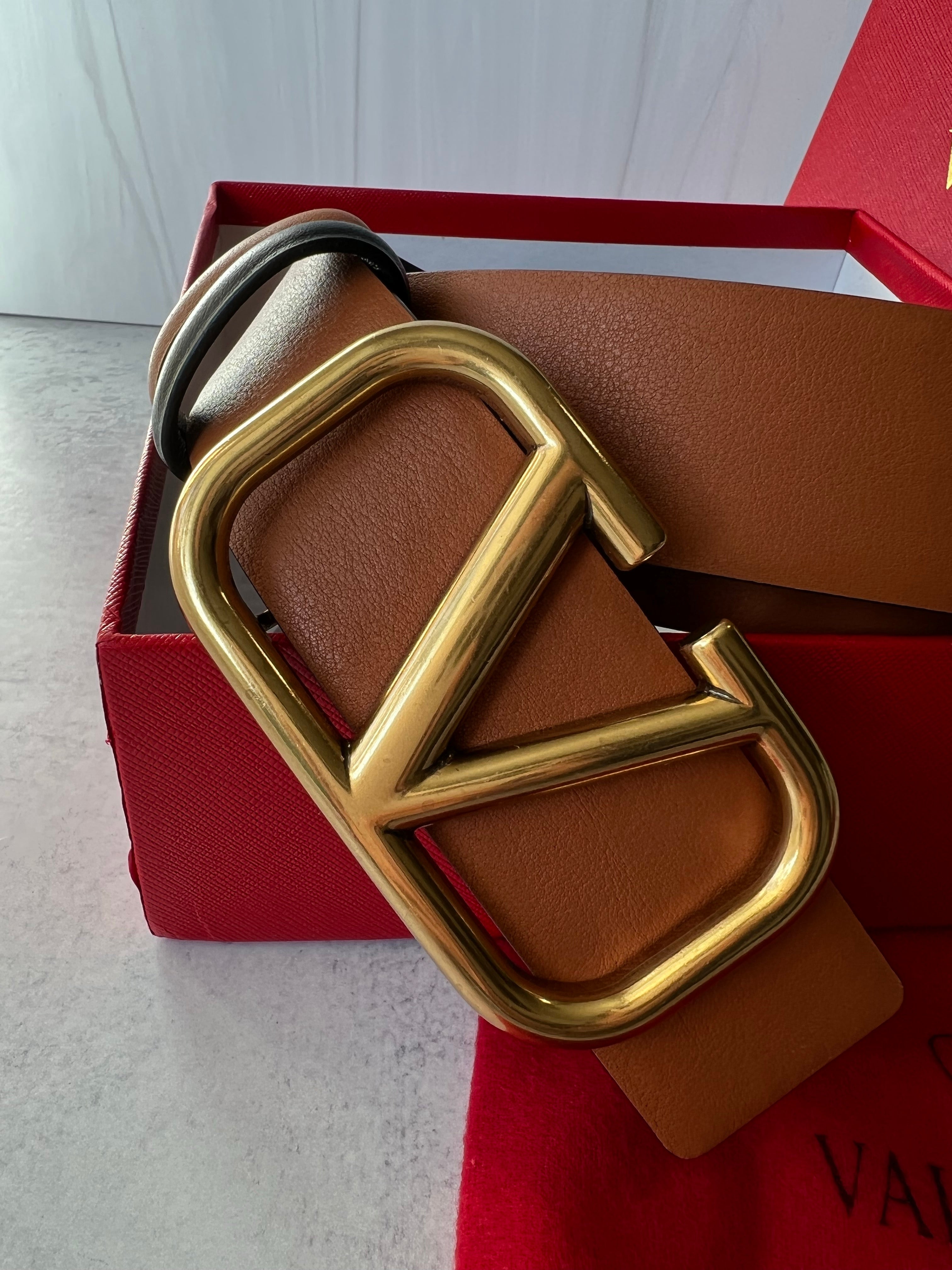 [TOP] VALENTINO Metal VLOGO Leather Belt - Brown with GHW