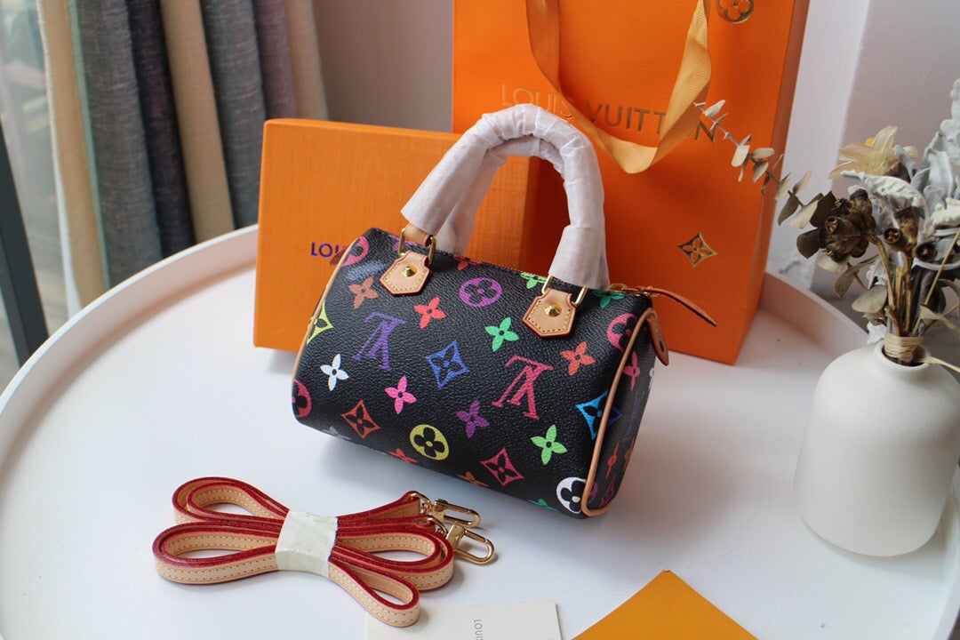 [TOP] Louis Vuitton LV Mini Speedy Multicolored Monogram Bag 16x12.5x10cm - Black