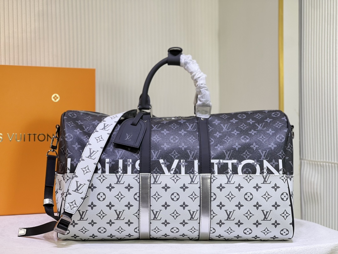 [TOP] Louis Vuitton LV Keepall Travel Bag 50x29x23cm-Black and White