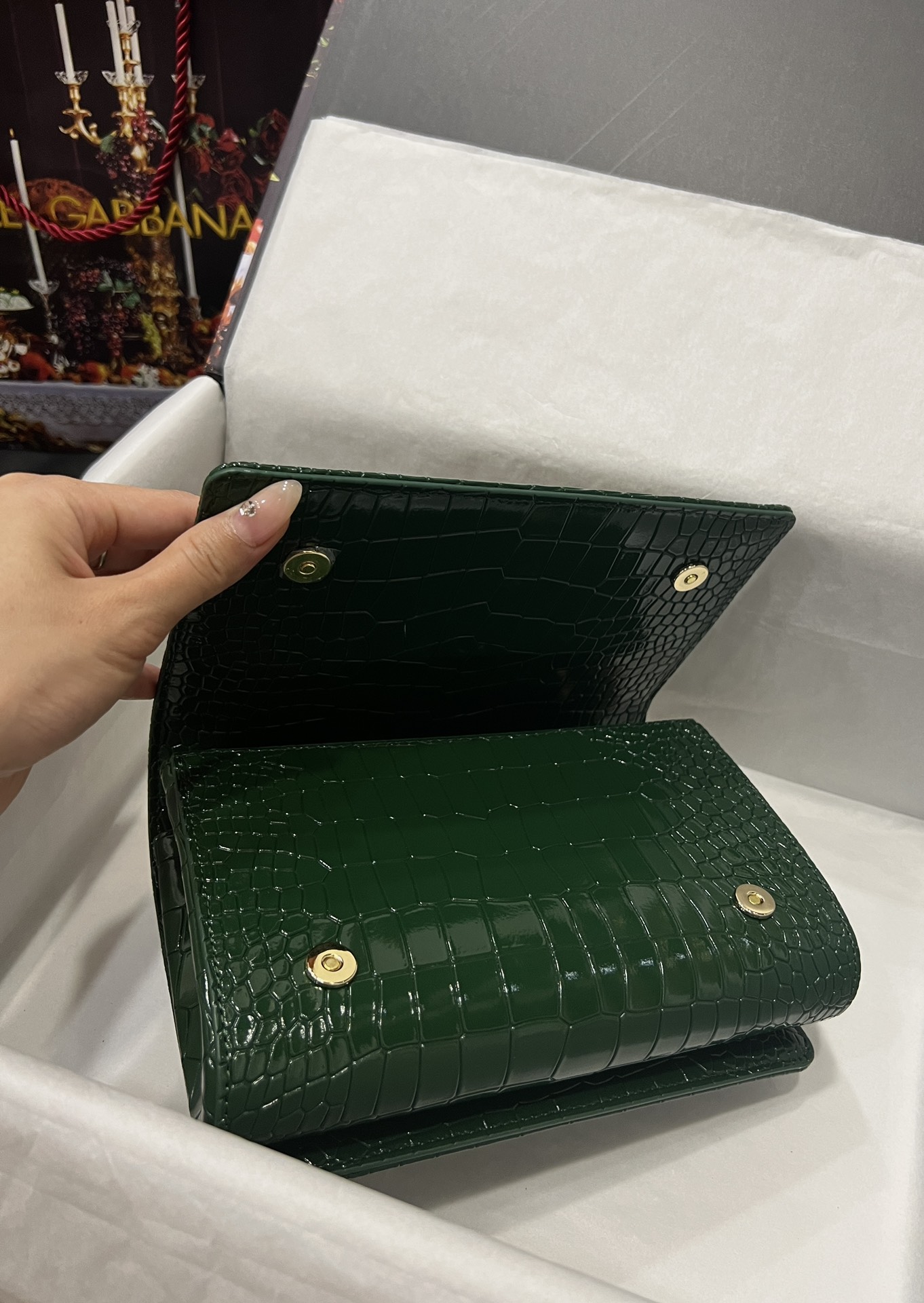 [TOP] Dolce & Gabbana D&G Crocodile-print Calfskin DG Girls Bag 21*4*15 - Green