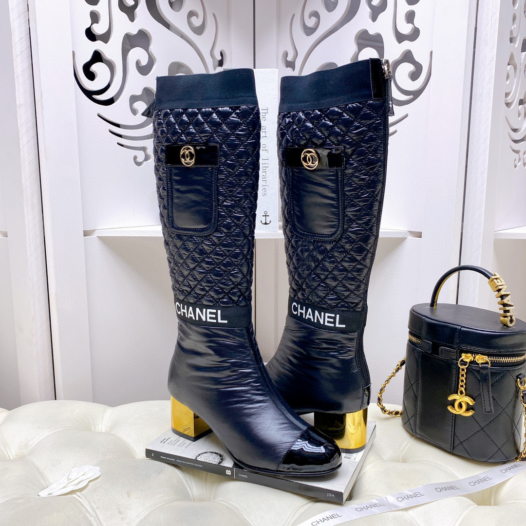 [TOP] CHANEL Lambskin Boots 5cm Heels - white/Black/Beige