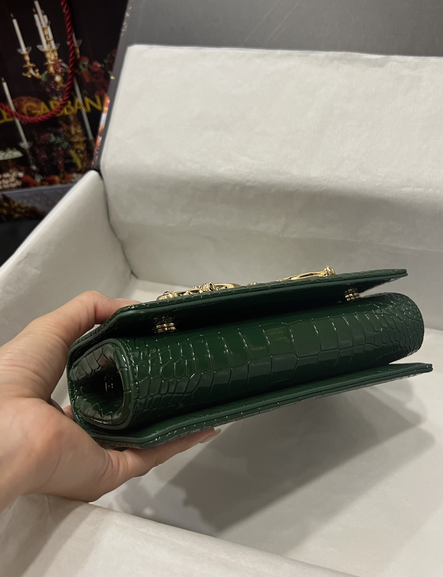 [TOP] Dolce & Gabbana D&G Crocodile-print Calfskin DG Girls Bag 21*4*15 - Green