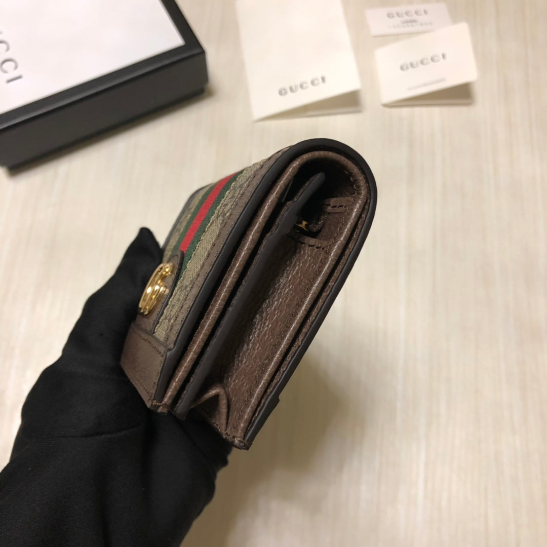 [TOP] GUCCI Ophidia Card Case Wallet - Brown