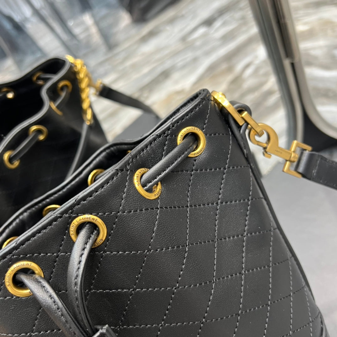 [TOP] Yves Saint Laurent YSL Emmanuelle Small Quilted Lambskin Bucket Bag - Black