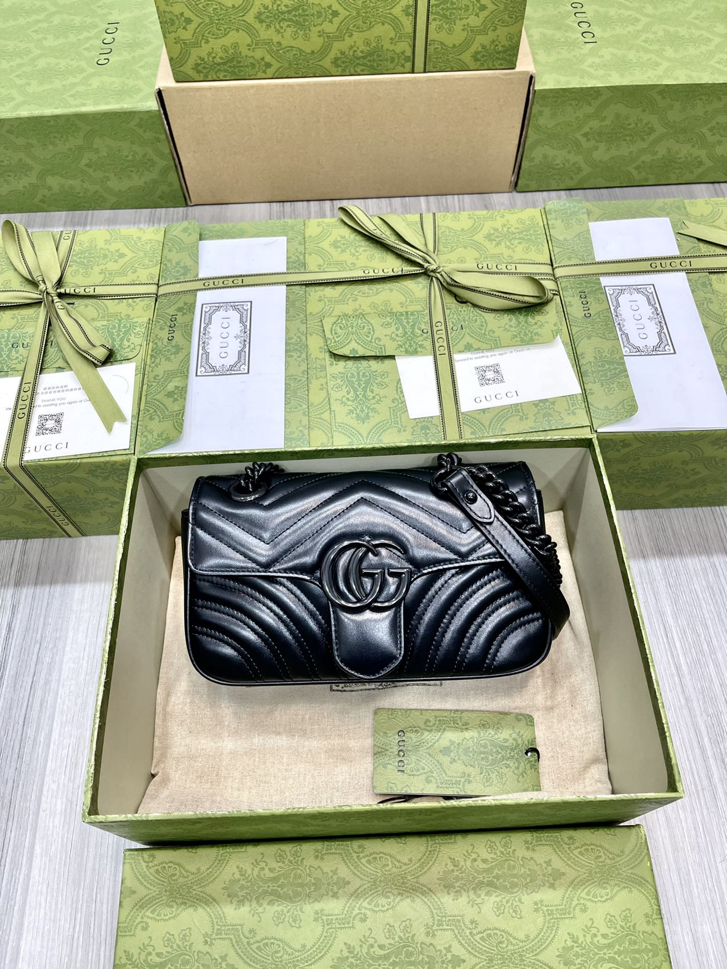 [TOP] GUCCI Gu€€i Marmont Matelasse Bag Mini 22cm - All Black