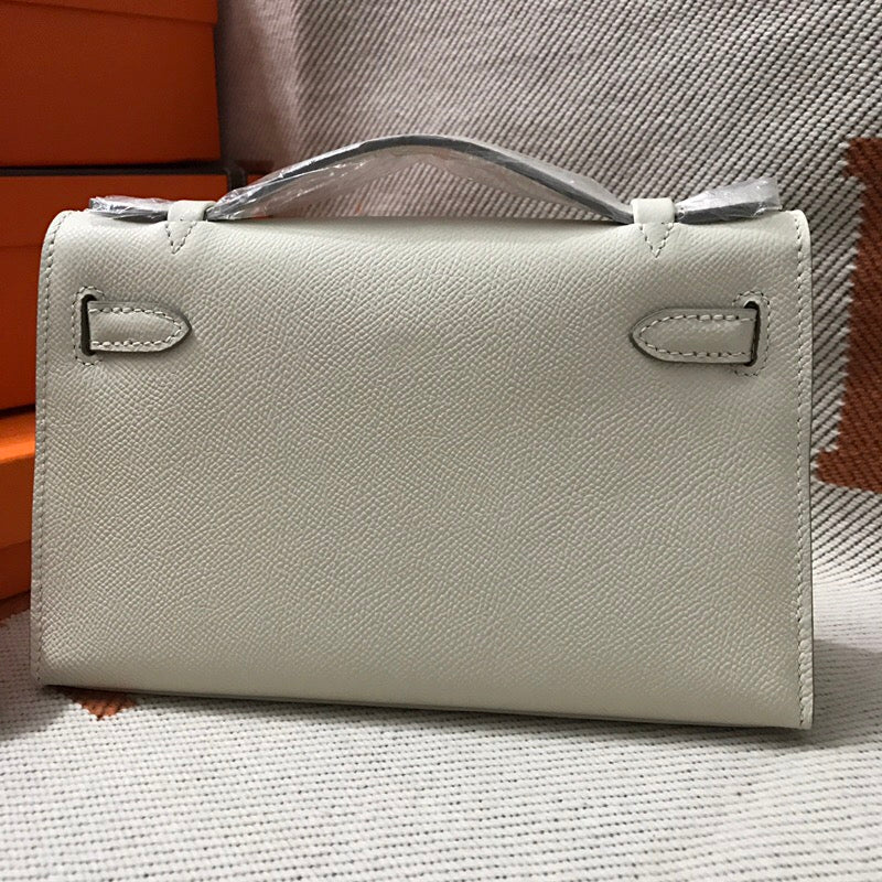 [TOP] HERMES Mini Kelly Pochette Bag 22cm - White