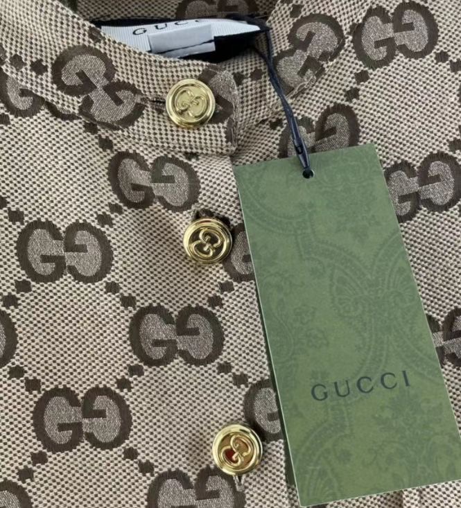 [TOP] GUCCI Maxi GG Canvas Shirt - Camel and Ebony