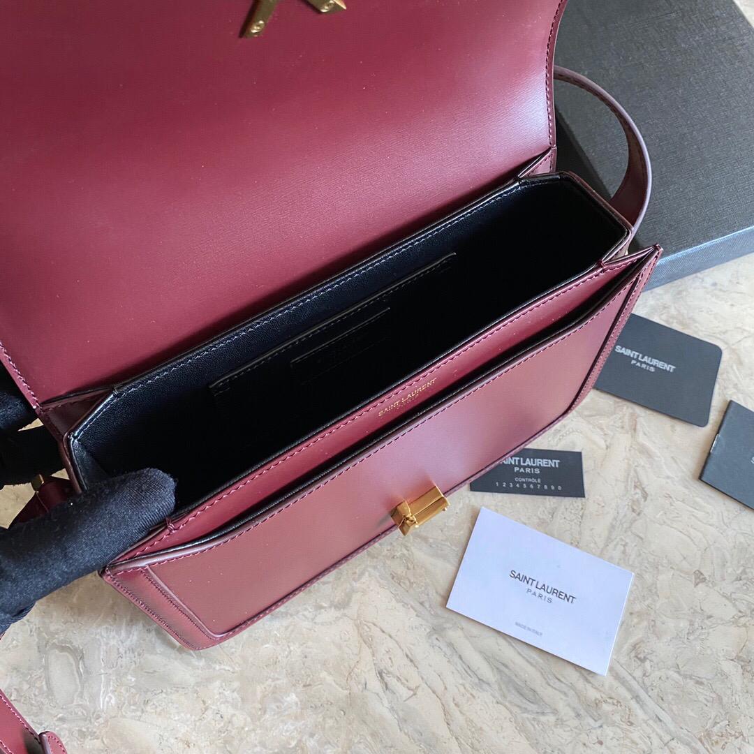 [TOP] Yves Saint Laurent YSL Solferino Medium Shoulder Bag - Burgundy GHW