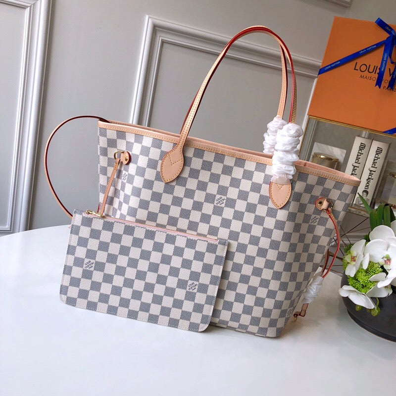 [TOP] Louis Vuitton LV  Damier Azur Canvas Neverfull MM 32x17x28cm - ROSE BALLERINA