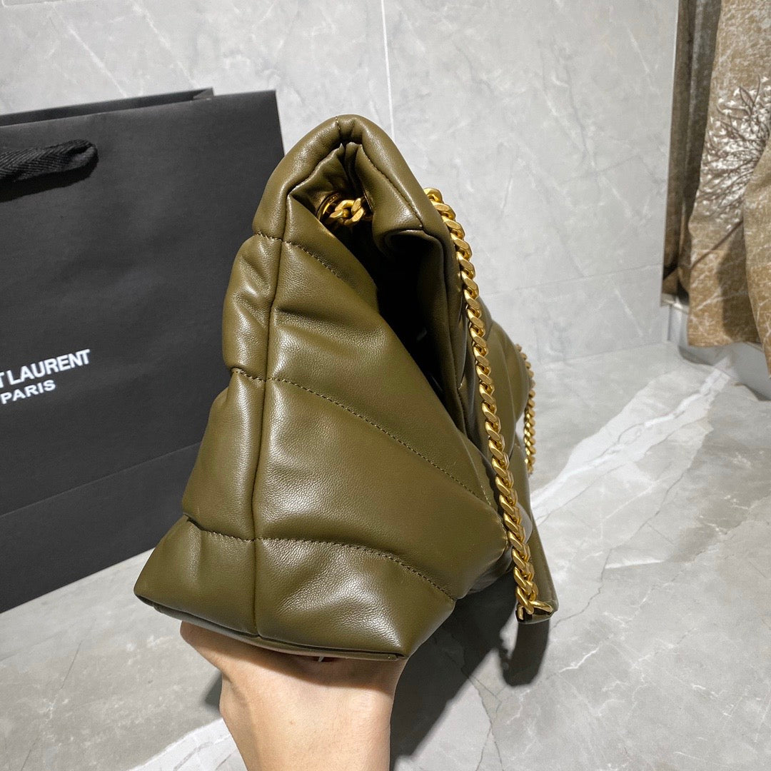 [TOP] Yves Saint Laurent YSL Loulou Puffer Small - Dark Green