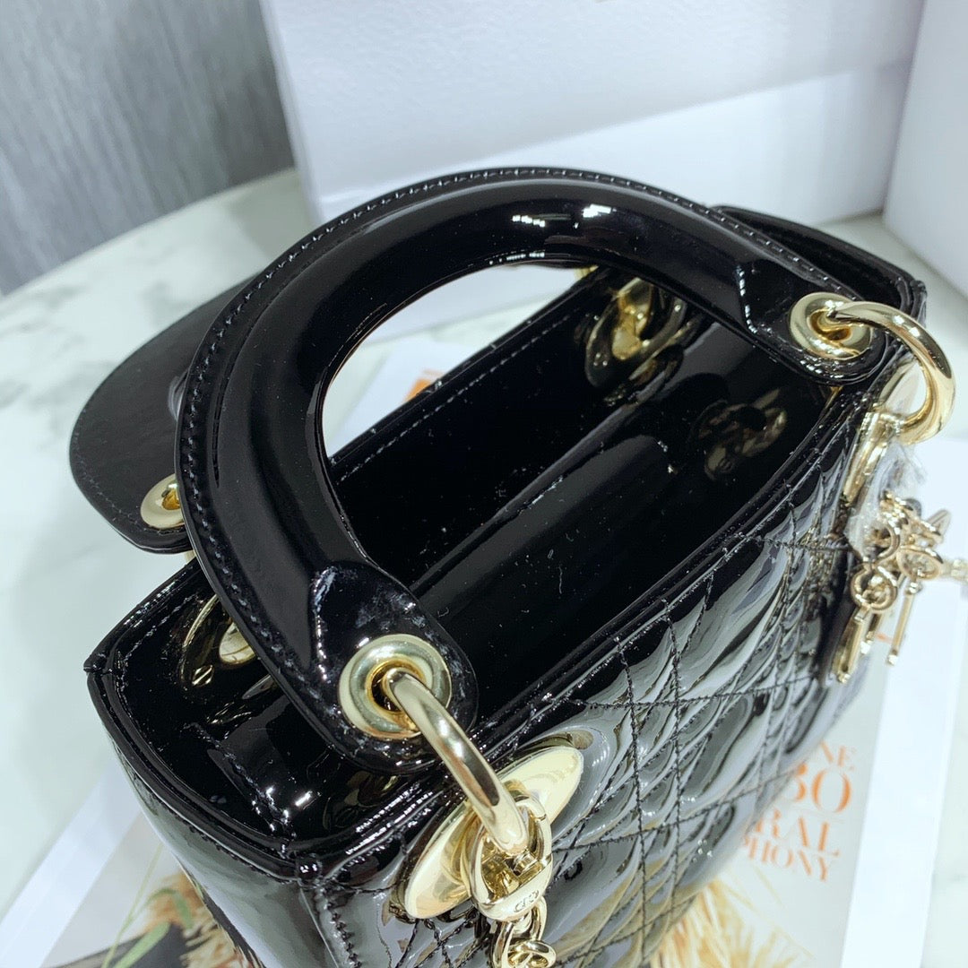 [TOP] Christian Dior Lady Christian Dior Bag Patent Leather Mini - Black w Light GHW
