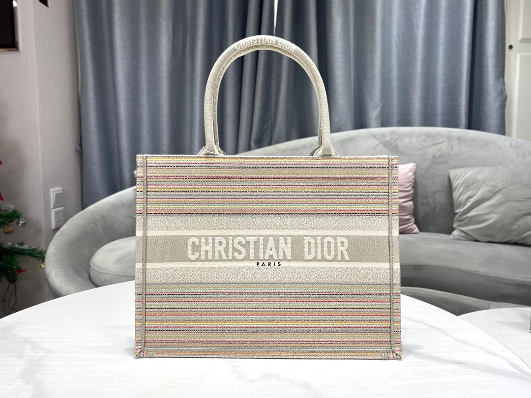 [TOP] Christian Dior Book Tote Bag Multicolored Stripes Medium 36.5cm