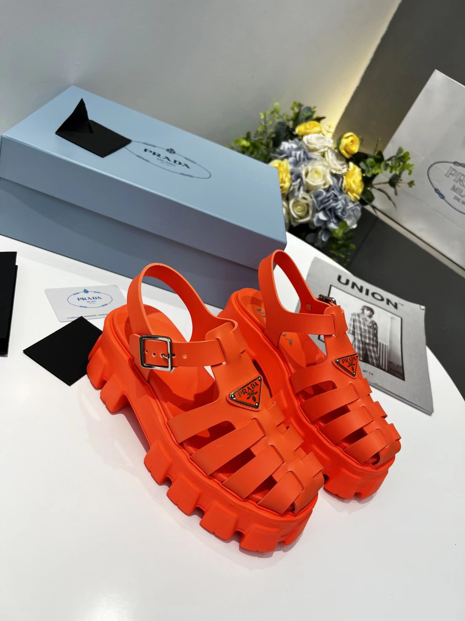 [TOP] PRADA Women’s Rubber Cage Platform Sandals - Collection