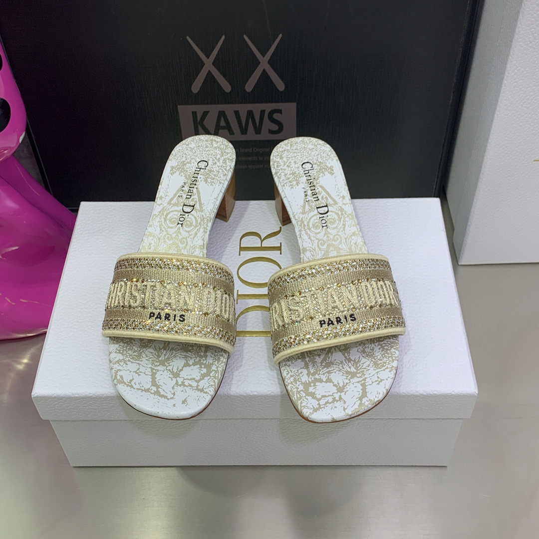 [TOP] Christian Dior Around the World Stella Embroidered high heels Slides - 5 Colours